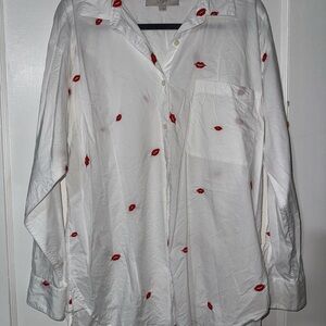 LOFT White Shirt with Red Lip Prints